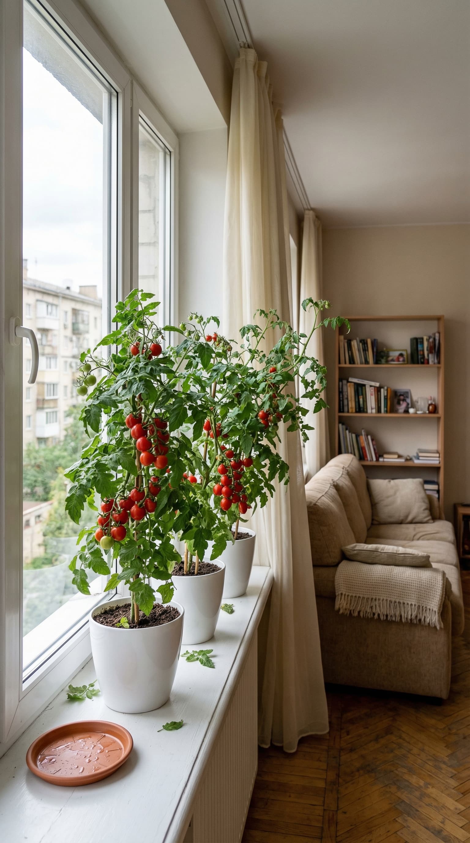 Кілька наборів TomatoBox у фірмовій упаковці на підвіконні
